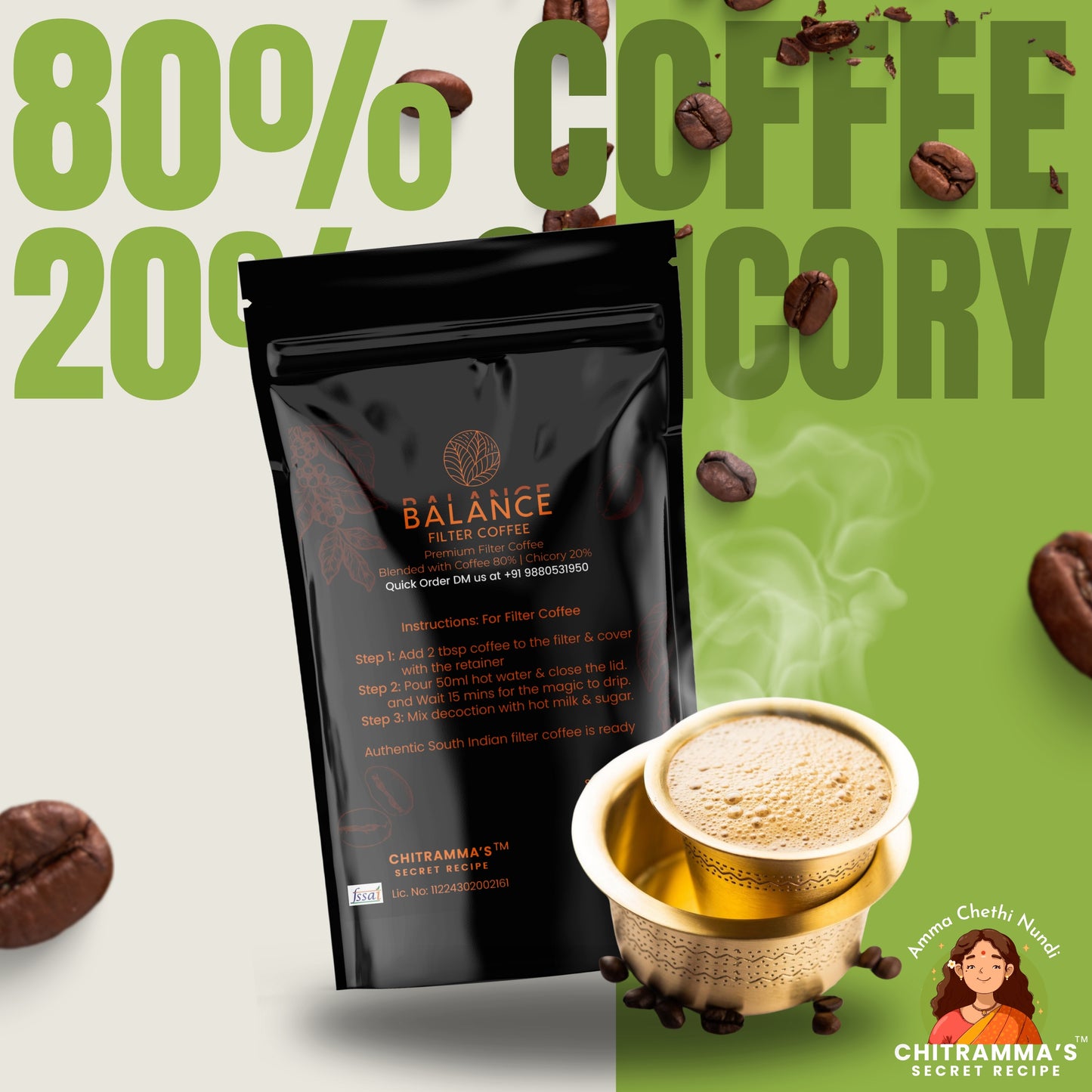 Balance Premium Strong Instant Coffee – 53% coffee, 47% chicory. Rich South Indian flavor, smooth, strong & no acidity. A luxury coffee experience.